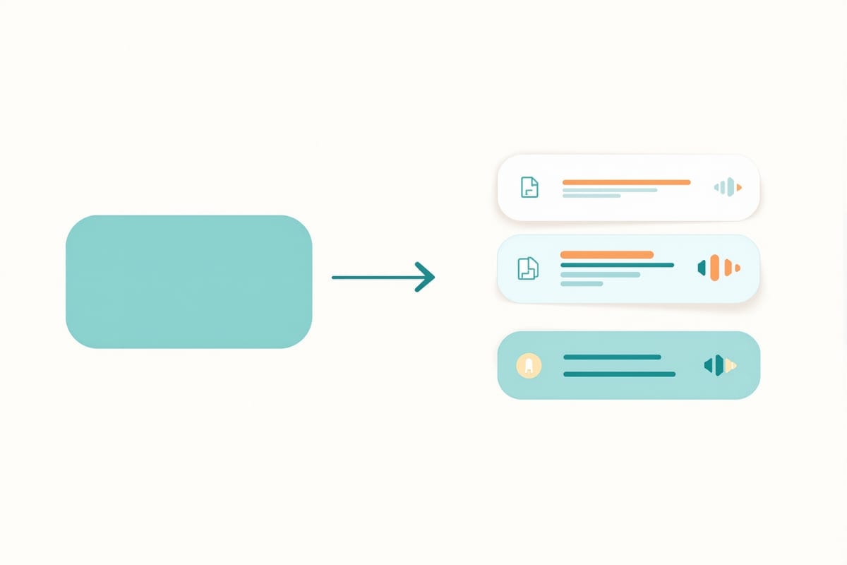 Diagrama abstracto de un feed con tres entradas, cada una con un adjunto de audio
